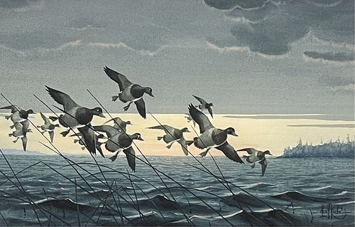 Les Kouba Ducks Wildlife Watercolor on Paper