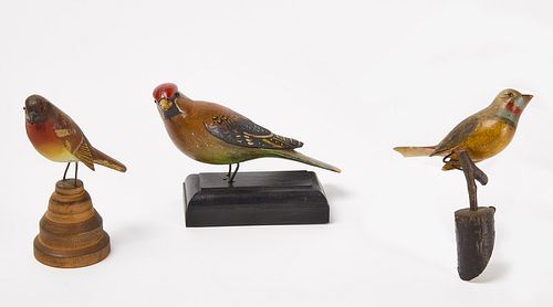 Three Folk Art Carved Birds