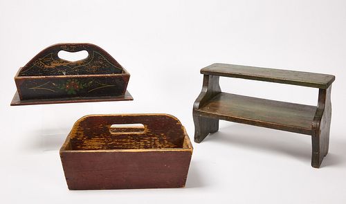 Green Footstool and Two Painted Carriers