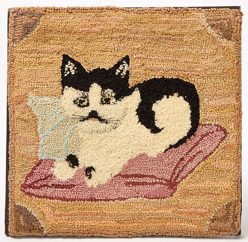Hooked Rug with Cat