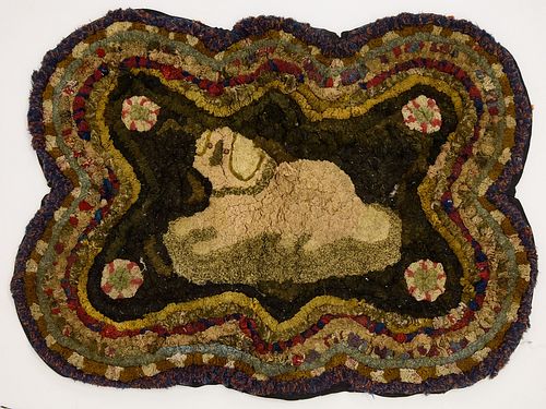 Shirred and Hooked Rug with Dog