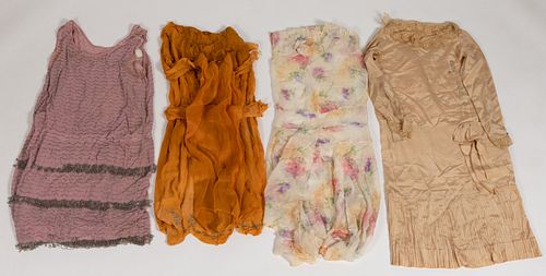 ANTIQUE / VINTAGE FLAPPER-ERA / FLAPPER-STYLE DRESSES, LOT OF FOUR