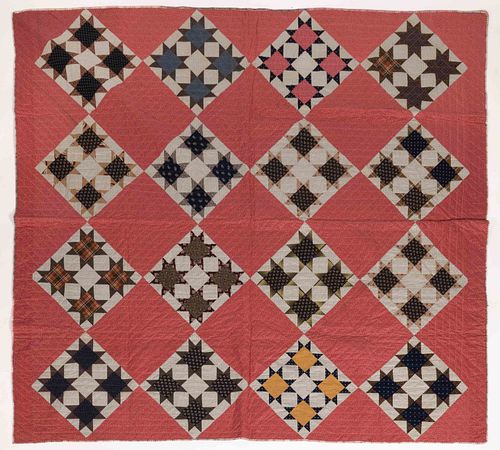 OHIO ATTRIBUTED "CLUSTER OF STARS / DEVIL'S CLAWS" VARIATION PIECED QUILT