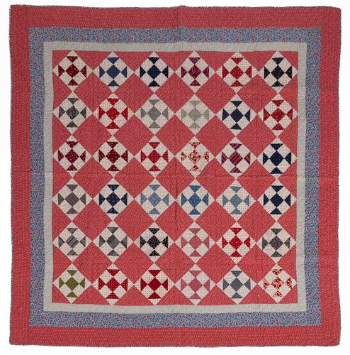 AMERICAN "SHOO FLY" PIECED QUILT
