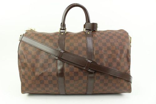 LOUIS VUITTON DAMIER EBENE KEEPALL BANDOULIERE 45 DUFFLE BAG WITH STRAP