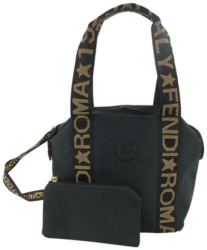 FENDI BLACK ROMA 1925 STAR TOTE WITH POUCH SHOULDER BAG