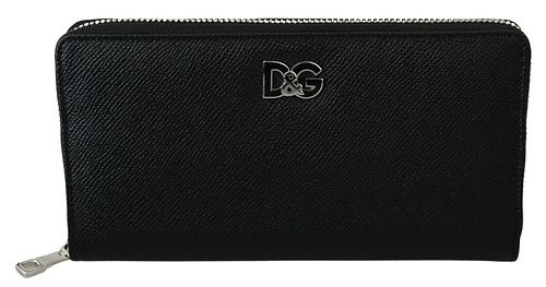 BLACK DAUPHINE LEATHER CONTINENTAL CLUTCH WALLET