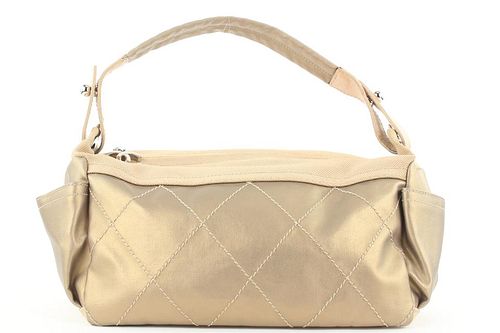 CHANEL METALLIC CHAMPAGNE GOLD QUILTED BIARRITZ HOBO BAG