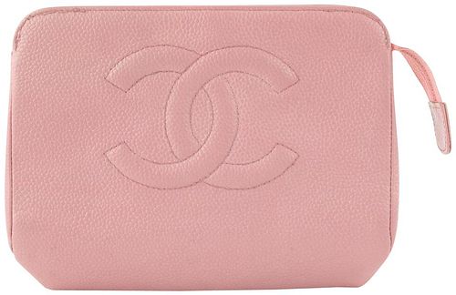 CHANEL PINK CAVIAR LEATHER COSMETIC POUCH TOILETRY BAG