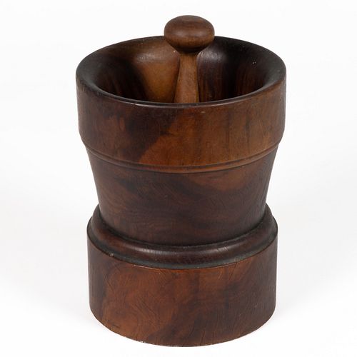AMERICAN TURNED TREEN MORTAR AND PESTLE