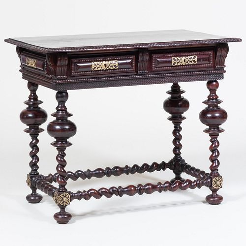 Portuguese Baroque Style Metal-Mounted Hardwood Side Table