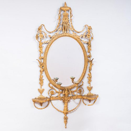 Pair of George III Style Giltwood and Gilt-Composition Girandole Mirrors