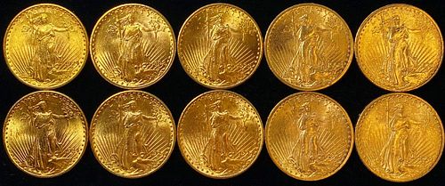 (10) $20.00 Gold St. Gaudens Brilliant Uncirculated