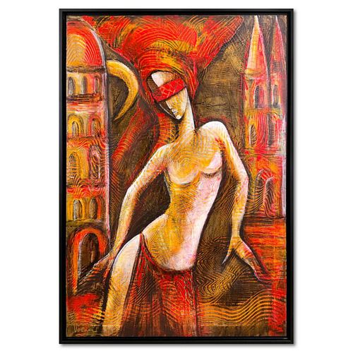 Nadia Volna, Framed Original Acrylic Painting on Canvas, Hand Signed with Letter of Authenticity.
