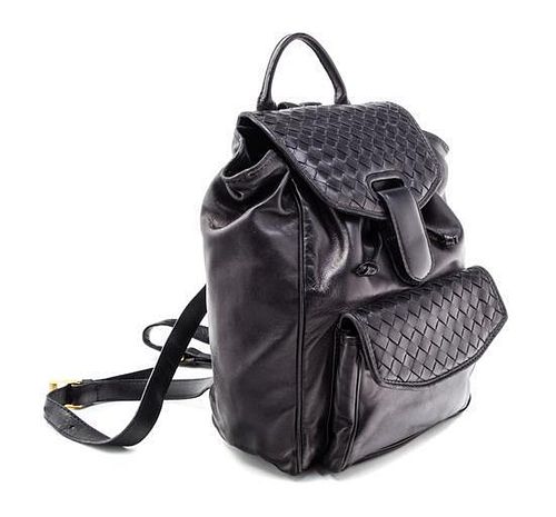 * A Bottega Veneta Black Quilted Backpack, 10" x 11" x 4"