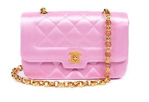* A Chanel Pink Quilted Satin Flap Handbag, 7.5" x 4.5" x 2"
