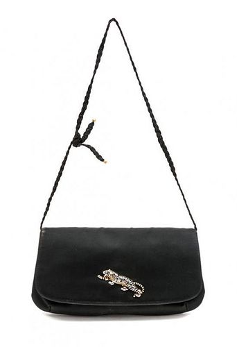 A Givenchy Black Satin Evening Clutch, 11" x 6" x 1.5".