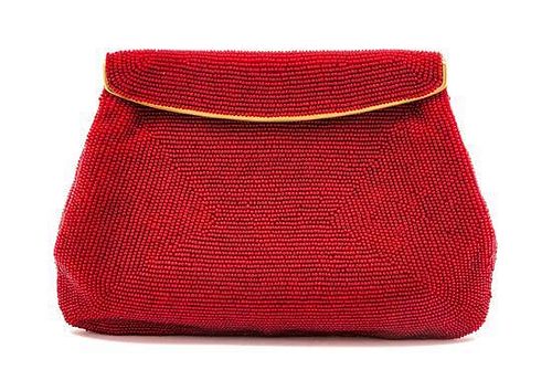 * A Gucci Red Beaded Evening Clutch, 7.5" x 5.5" x 1"