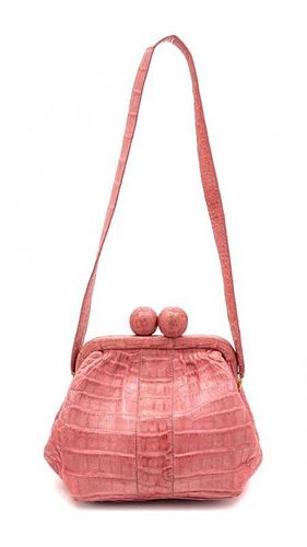* A Nancy Gonzalez Coral Skin Handbag, 7" x 5.5" x 3".