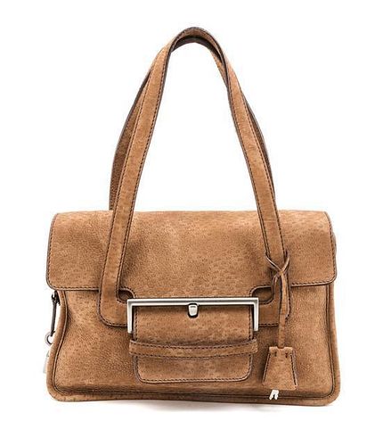 A Prada Brown Suede Handbag, 12" x 8" x 3.5".