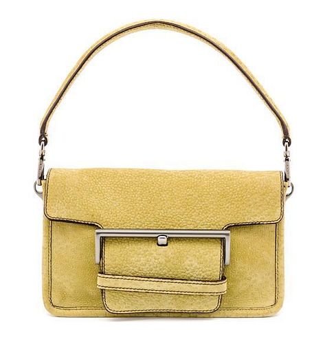 A Prada Green Suede Handbag, 9.5" x 5.5" x 3"