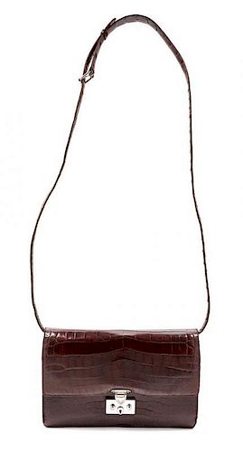 A Ralph Lauren Crocodile Handbag, 10.5" x 7" x 2"