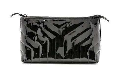 * A Yves Saint Laurent Rive Gauche Black Patent Makeup Bag, 8.5" x 5" x 1.5"