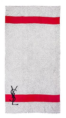 * An Yves Saint Laurent Large Polka Dot Silk Scarf, 37" x 69"