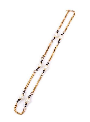 A Chanel Pearl and Black Beaded Necklace,