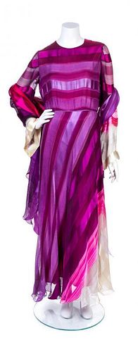 An Arnold Scassi Purple and Pink Striped Gown, No Size.
