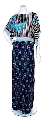 An Emilio Pucci Blue Silk Print Gown, Size 10.