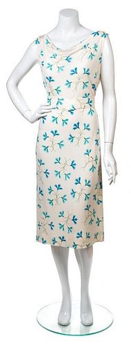 An Emilio Pucci Cream Silk Floral Dress, Size 14.