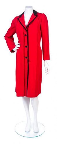 A Galanos Black and Red Wool Coat Dress, No Size.