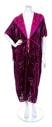 A Thea Porter Couture Purple Velvet Hostess Gown, No Size.
