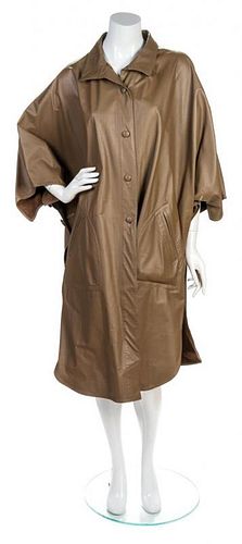 An Unlabeled Taupe Leather Coat, No Size.