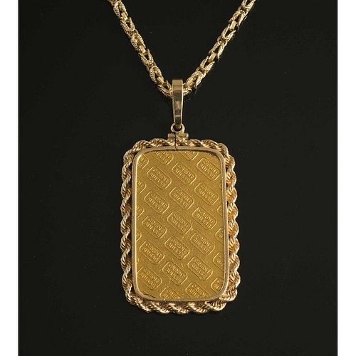 Swiss Gold Bar Pendant & Chain