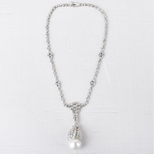 Diamond, Pearl and 14K Necklace