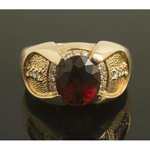 Spessartite Garnet Diamond 14k Gold Ring