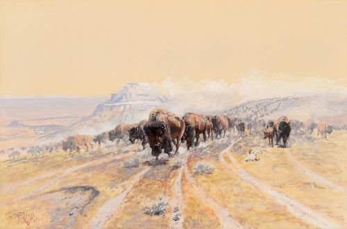 Charles M. Russell (1864-1926) Buffalo on the Move 1904