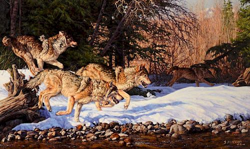 Greg Beecham (b. 1954) Wolves Running
