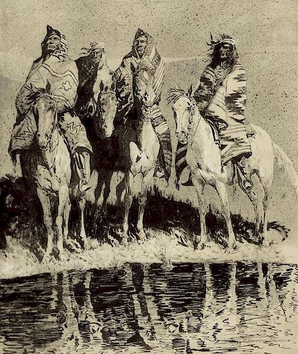 Edward Borein (1872-1945) Navajos at the Watering Hole 1911