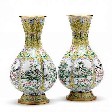 A Pair of Canton Enamel Vases