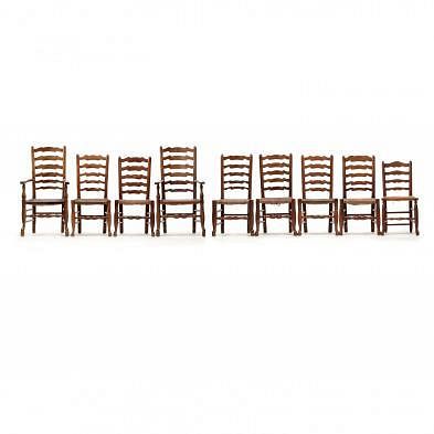 An Assembled Set of Nine English Country Dining Chairs