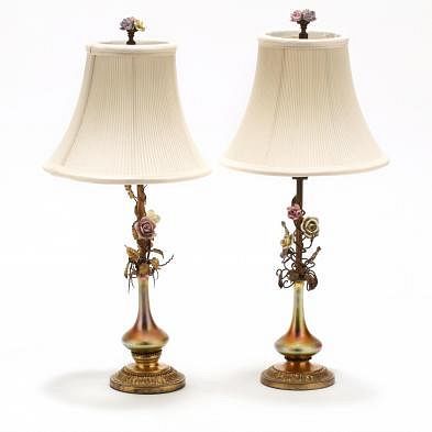 att. Steuben, Pair of Boudoir Lamps