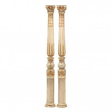Pair of Continental Painted and Gilt Architectural Columns