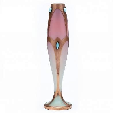 Bohemian Secessionist Copper Overlay Glass Vase
