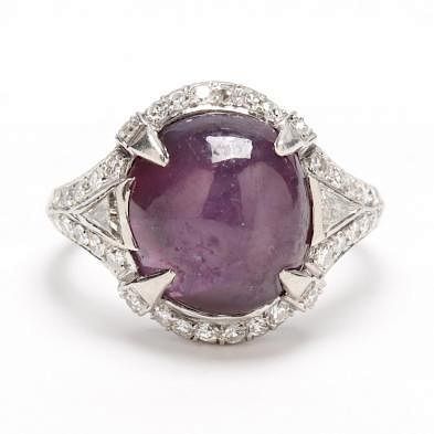 Art Deco Platinum, Ceylon Purple Star Sapphire, and Diamond Ring