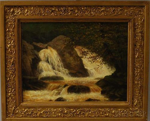 American School, 19th Century       Wooded Waterfall Scene.