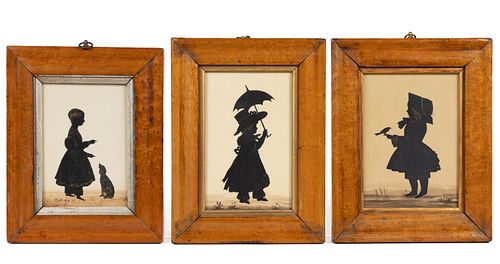 AMERICAN OR BRITISH SCHOOL (19TH CENTURY) FOLK ART CUT-AND-PASTED SILHOUETTES, LOT OF THREE