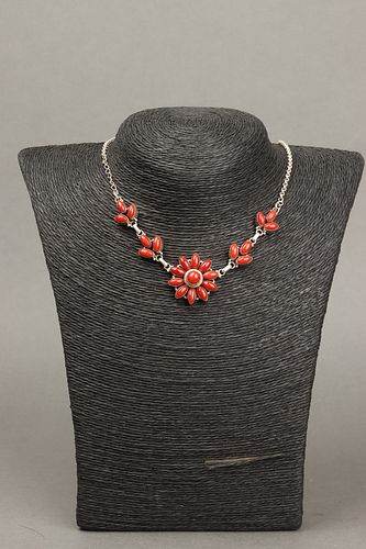 SILVER WITH CORAL CAST NECKLACE